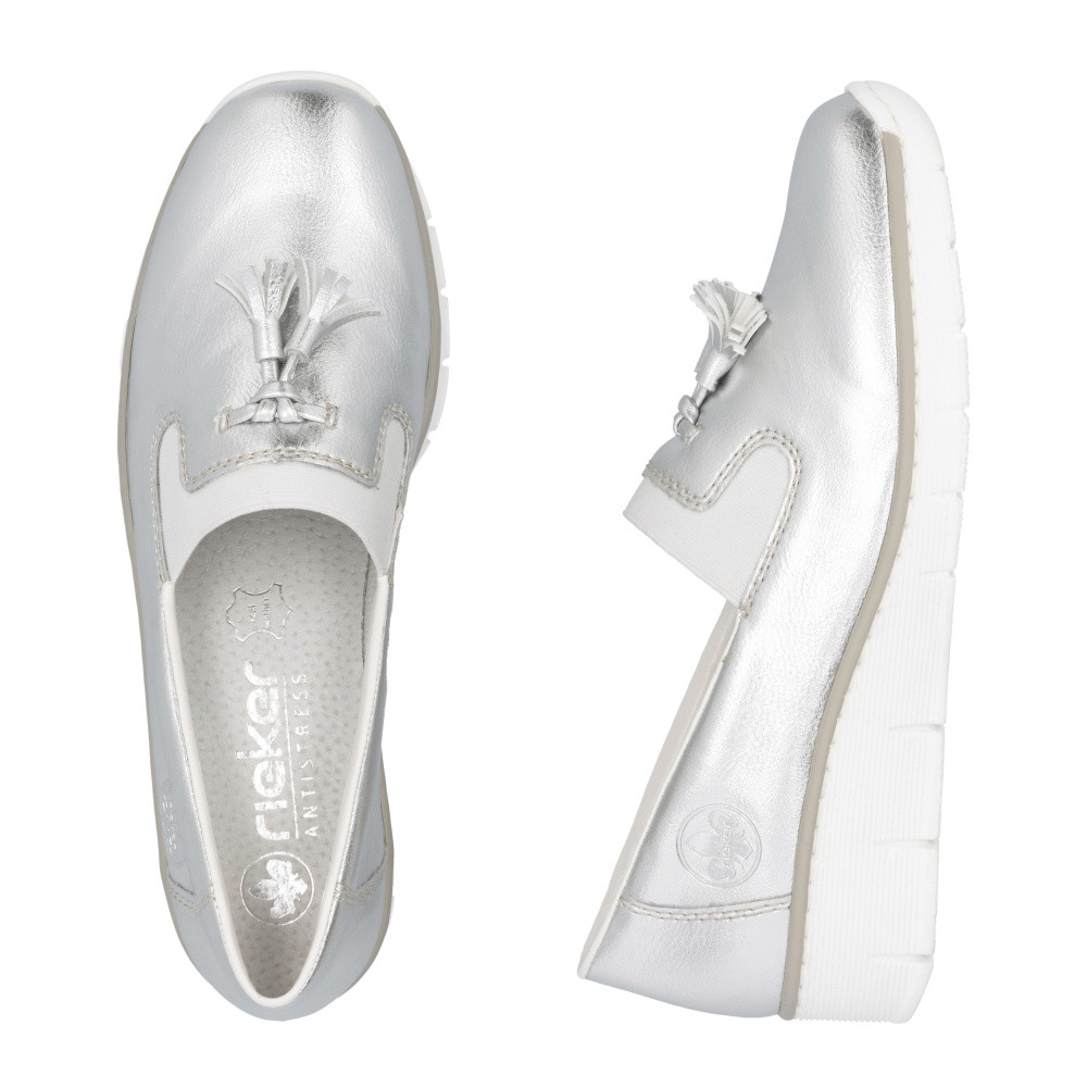 detail Dámské mokasíny RIEKER 53751-90 stříbrná S5