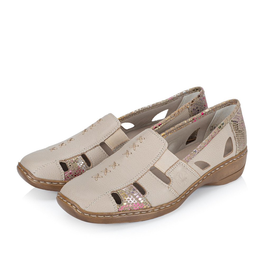 detail Dámské mokasíny RIEKER 41385-63 béžová S6