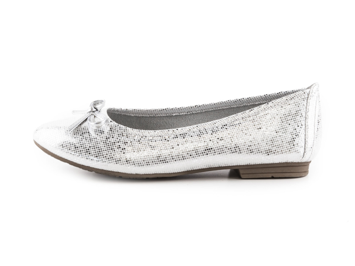 detail Dámské balerínky s mašličkou s potiskem šíře H 8-22164-28 / bílo-stříbrná