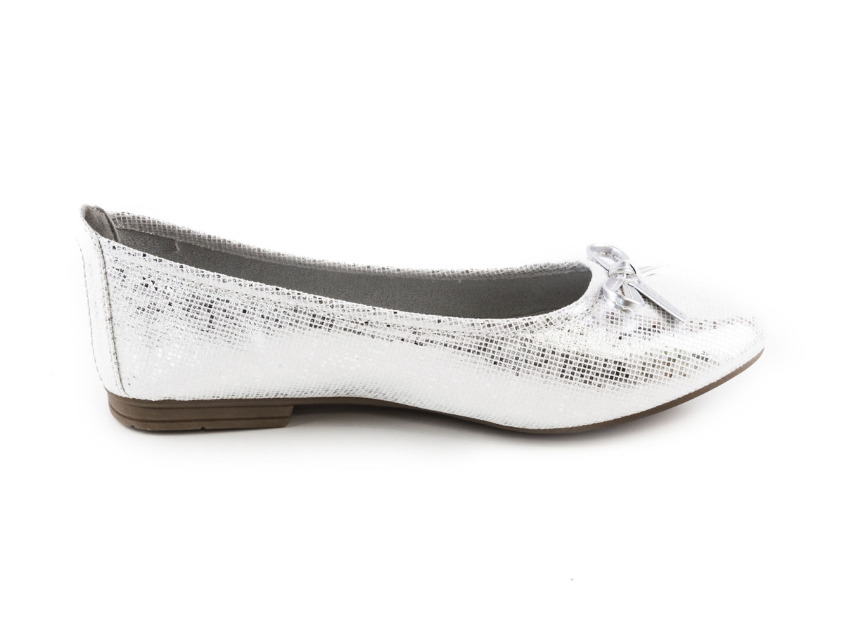 detail Dámské balerínky s mašličkou s potiskem šíře H 8-22164-28 / bílo-stříbrná