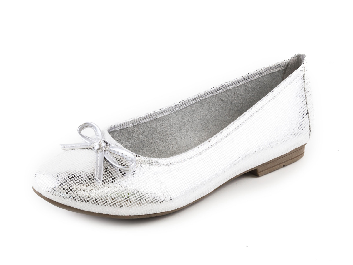 detail Dámské balerínky s mašličkou s potiskem šíře H 8-22164-28 / bílo-stříbrná