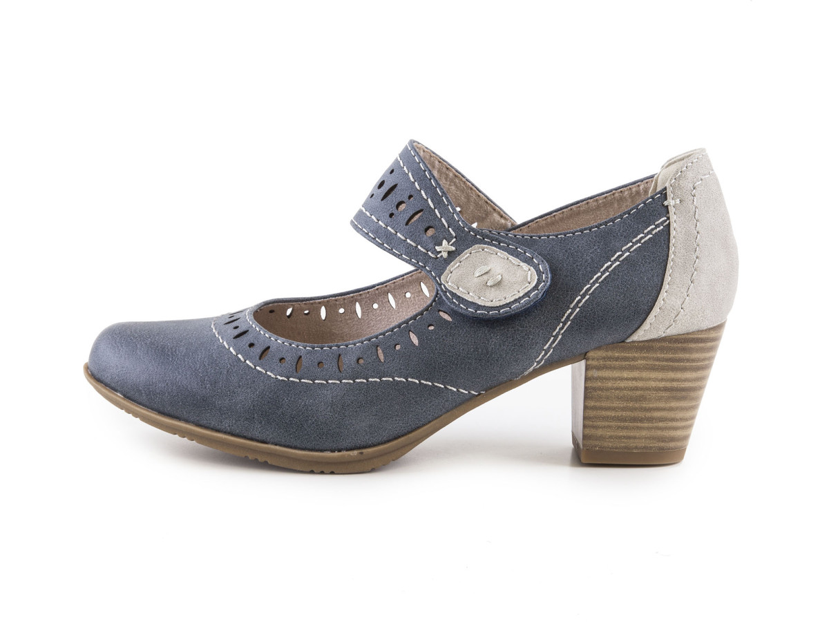detail Dámské lodičky s páskem a perforováním šíře H 8-24366-28 / jeans modrá