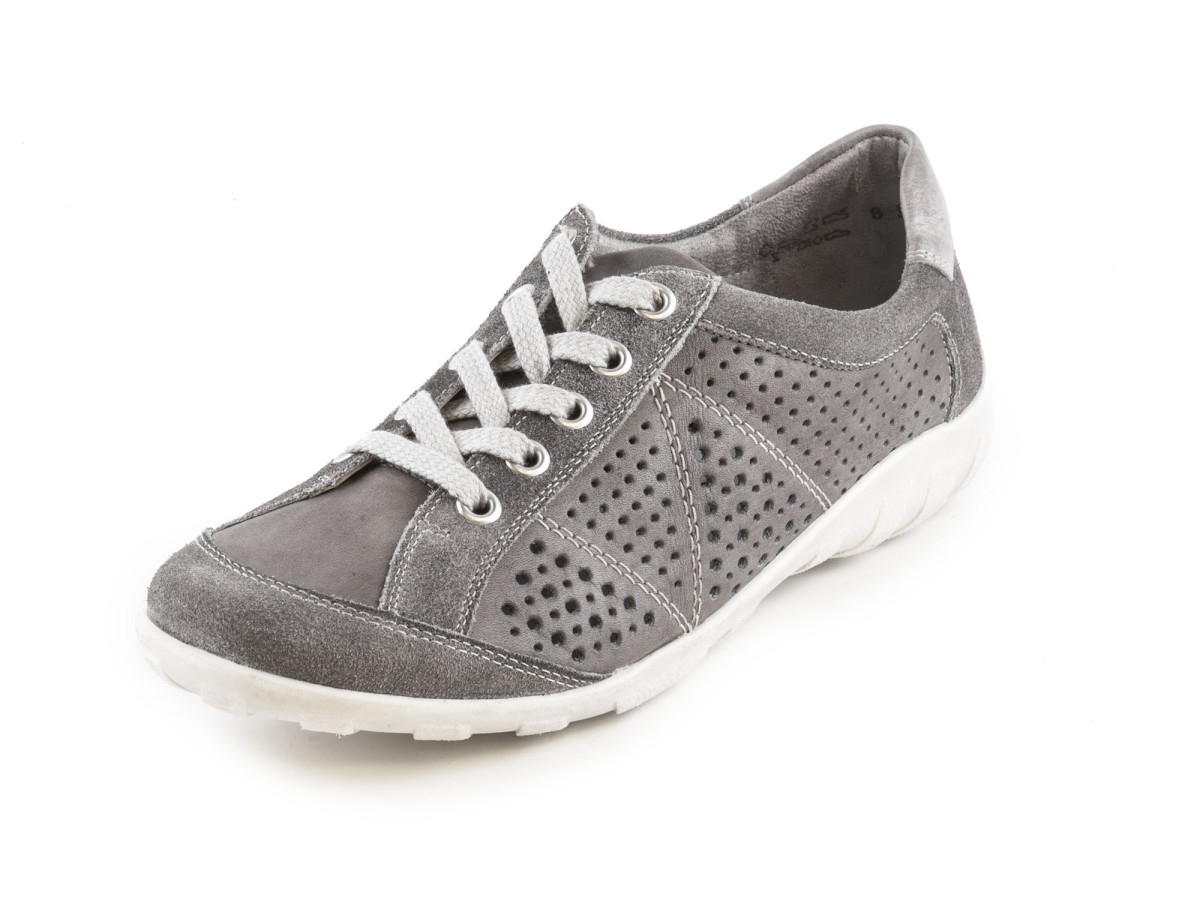 detail Dámské kožené tenisky s děrováním a šněrováním šíře G R3402-10 / šedá