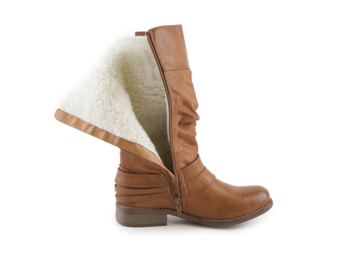 detail Dámské zateplené a zvrásněné polokozačky šíře G 95678-22 / hnědá