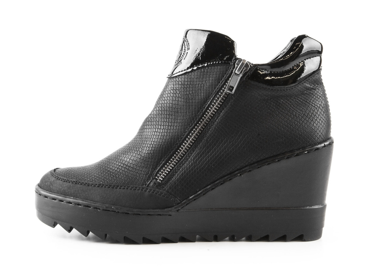 detail Dámské kotníkové boty na klínku se dvěma zipy šíře G N2992-00 / černá
