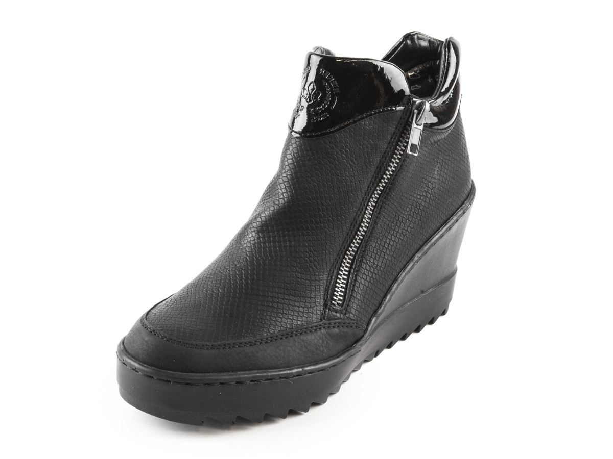 detail Dámské kotníkové boty na klínku se dvěma zipy šíře G N2992-00 / černá