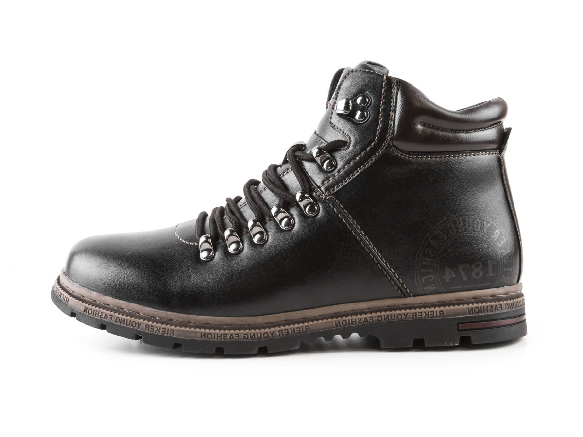 detail Pánské zimní kotníkové boty se šněrováním a zipem F9811-00 / černá
