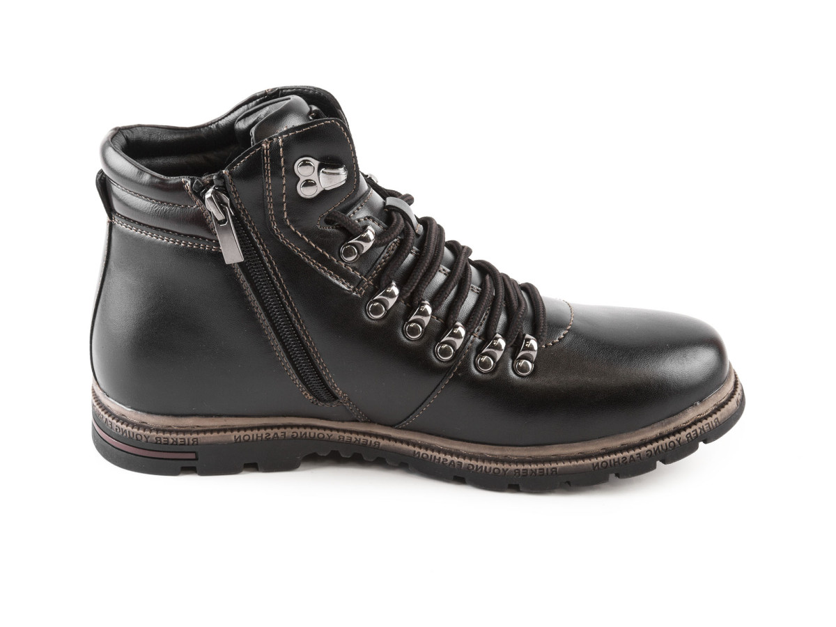detail Pánské zimní kotníkové boty se šněrováním a zipem F9811-00 / černá