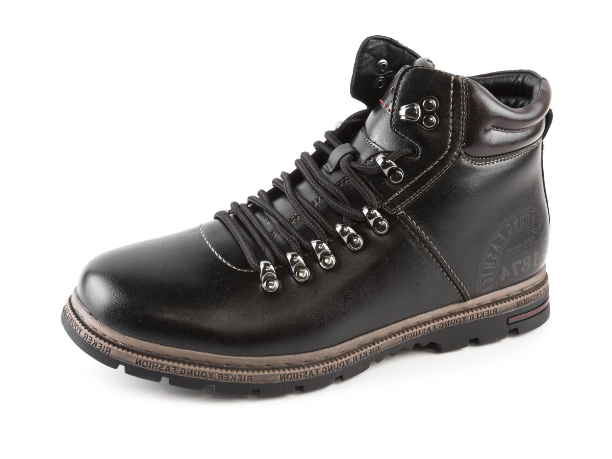 detail Pánské zimní kotníkové boty se šněrováním a zipem F9811-00 / černá