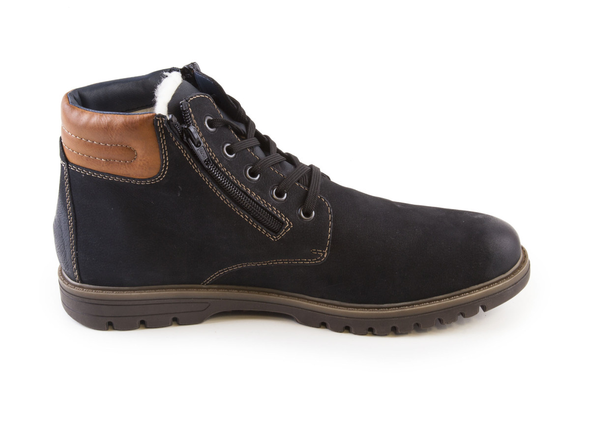 detail Pánské kožené kotníkové boty s ovčí vlnou, šněrováním a dvěma zipy F3121-14 / m