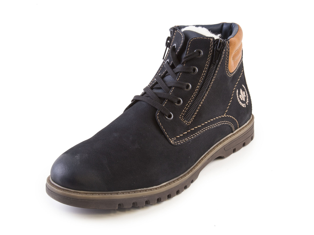 detail Pánské kožené kotníkové boty s ovčí vlnou, šněrováním a dvěma zipy F3121-14 / m