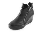 náhled Dámské kotníkové boty na klínku se dvěma zipy šíře G N2992-00 / černá